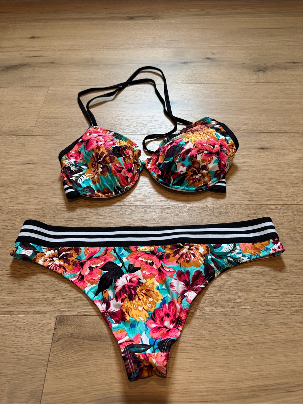 Body Glove Floral Push-Up DD Bikini Set - Pink, Teal, Yellow & Black